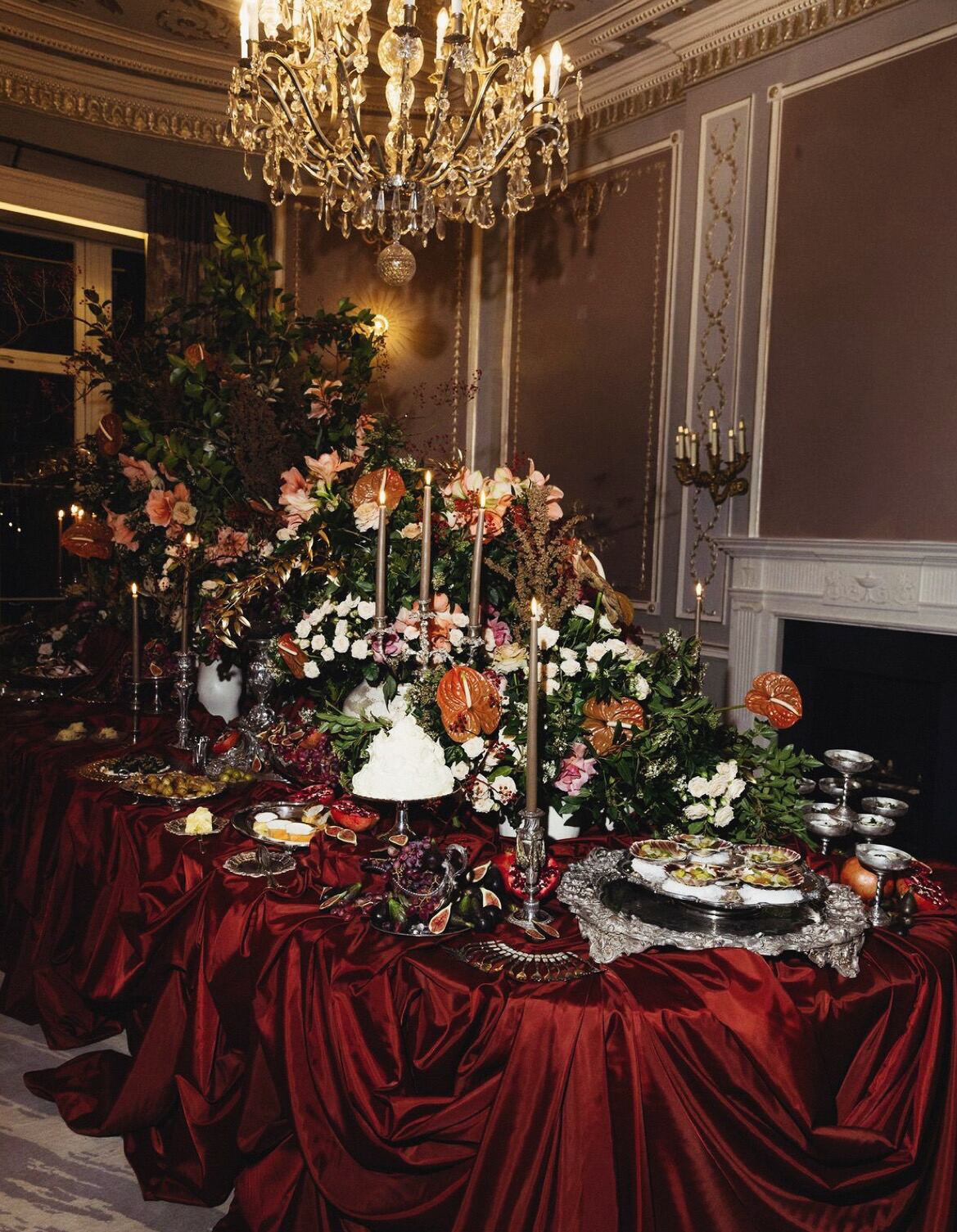 Burgundy floral tablescape
