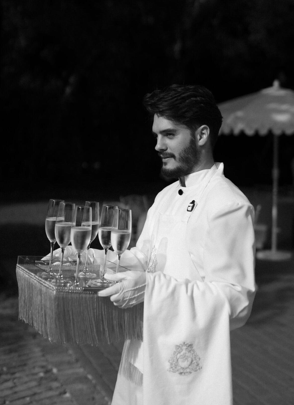 Black and white champagne service