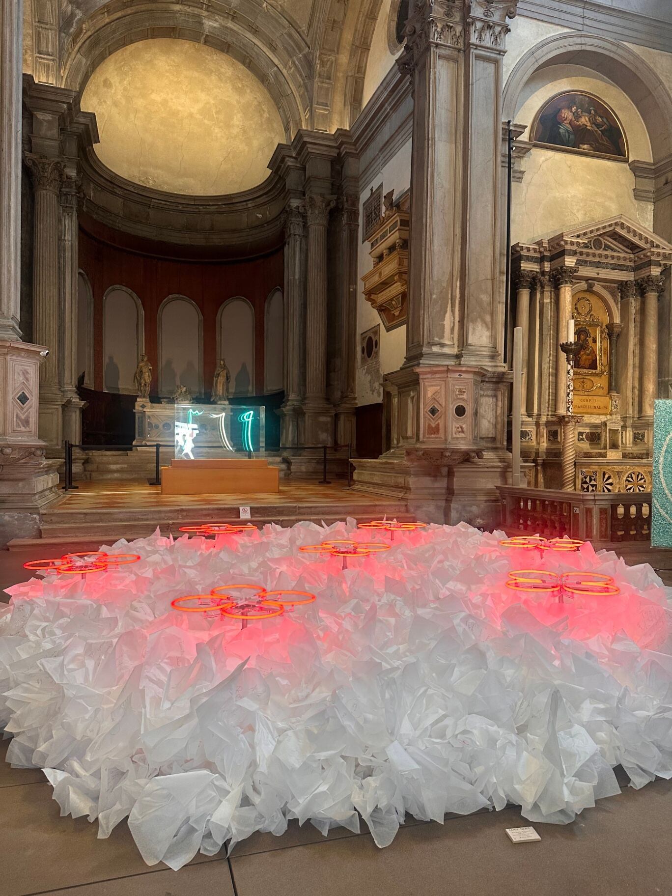 Neon installation in a historic palace hall